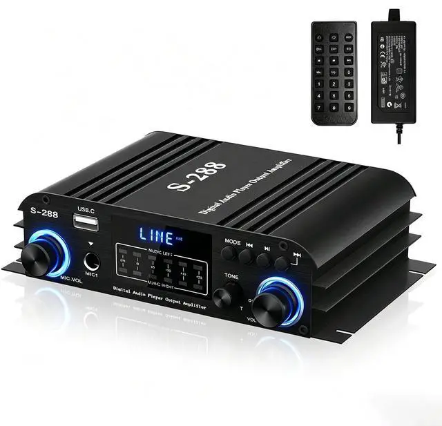 Main image of 4 Channel Bluetooth 5.0 Stereo Amplifier 50Wx4 HiFi Power Amplifier, 1200W Max USB/SD/FM Inputs Class D Audio Amp with Remote and Power Adapter for Home Theater & Karaoke