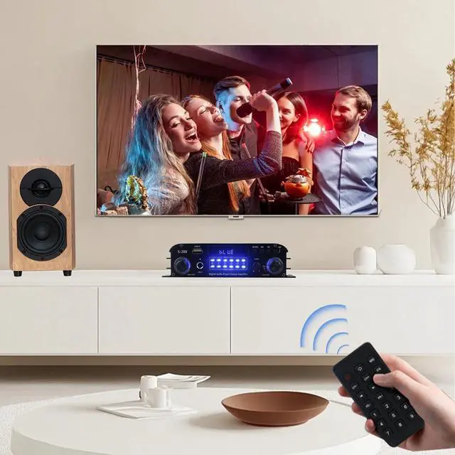 Alt view image 3 of 6 - 4 Channel Bluetooth 5.0 Stereo Amplifier 50Wx4 HiFi Power Amplifier, 1200W Max USB/SD/FM Inputs Class D Audio Amp with Remote and Power Adapter for Home Theater & Karaoke