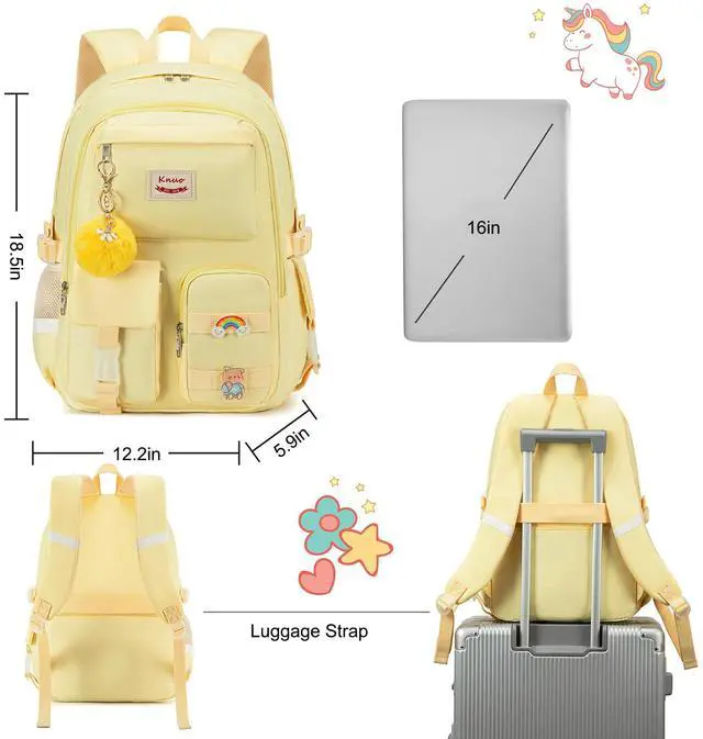 Alt view image 7 of 7 - Backpack for girls Laptop Backpacks 15.6 Inch College Cute Bookbag Anti Theft Primary Elementary School Bag Casual Daypack for Teens Girls Women Students Yellow