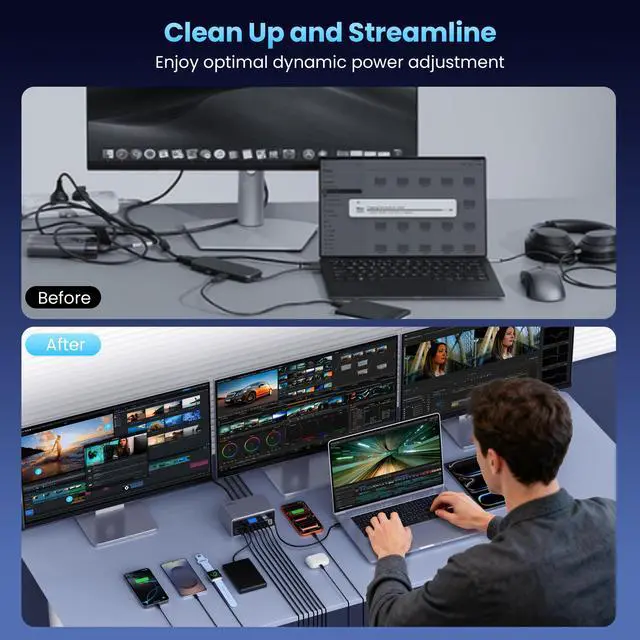 Alt view image 7 of 7 - 20-in-1 USB Docking Station,300W Charging Station,Triple Display USB-C Hub with 2x4K HDMI,DP,VGA,Ethernet,7 USB-A/C Ports,5Gbps USB-A/C Ports,SD/TF,Audio,100W PD Fast Laptop Charger for Windows/macOS