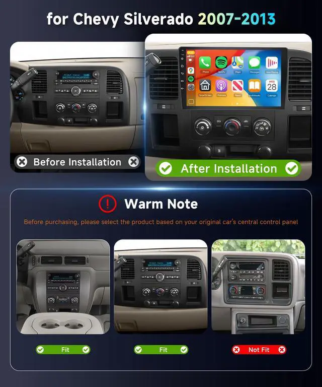 Alt view image 2 of 7 - Car Radio Stereo for Chevy Silverado 2007-2013 Tahoe GMC Sierra Yukon 2G+64G, 10.1" Touch Screen/Wireless CarPlay/Android Auto/DSP EQ/GPS/WiFi/Bluetooth/FM/RDS/SWC/HD Backup Camera