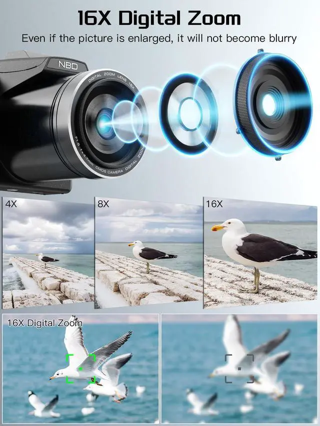 Alt view image 2 of 6 - 64MP 8K Cameras for Photography with 2.8" Flip Screen & Hot Shoe, 16X Zoom, WiFi, Autofocus Vlogging Camera for YouTube, Includes 64GB Card & 2 Batteries (Black)