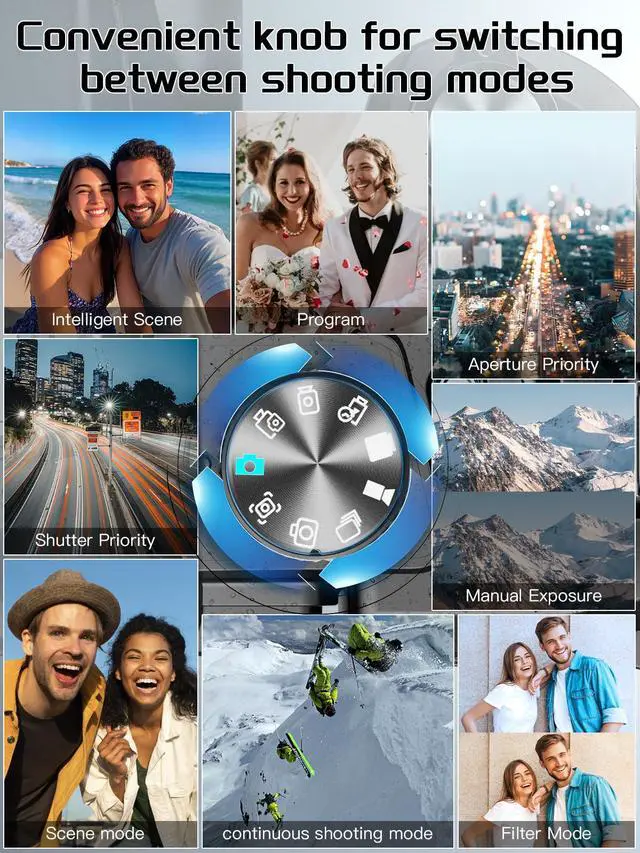 Alt view image 4 of 6 - 64MP 8K Cameras for Photography with 2.8" Flip Screen & Hot Shoe, 16X Zoom, WiFi, Autofocus Vlogging Camera for YouTube, Includes 64GB Card & 2 Batteries (Black)