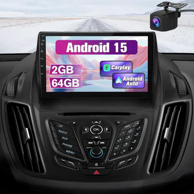 Main image of Car Radio Stereo Upgrade for Ford Escape Kuga 2013-2016, Android Head Unit with 9 Inch Touch Screen/Backup Camera/Wireless CarPlay & Android Auto/Mirroring/WiFi/Bluetooth/SWC