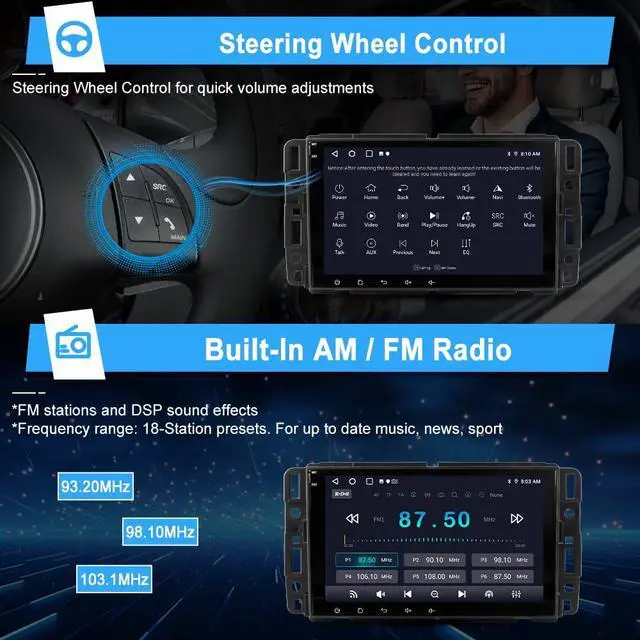 Alt view image 5 of 7 - 8" Touch Screen Radio for Chevy Silverado Tahoe Impala 2007-2013 | Silverado 1500 2500 3500 Stereo GMC Sierra Yukon with CarPlay/Android Auto, DSP/SWC AM FM (2GB+64GB)