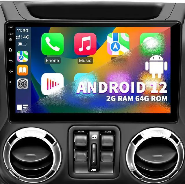 Main image of Car Stereo Radio for Jeep Wrangler JK Compass Grand Cherokee Dodge Ram 1500 | Wireless CarPlay Android Auto, Android 12 OS, 2GB+64GB, 10 inch IPS Touchscreen, GPS Bluetooth AM/FM Headunit, SWC
