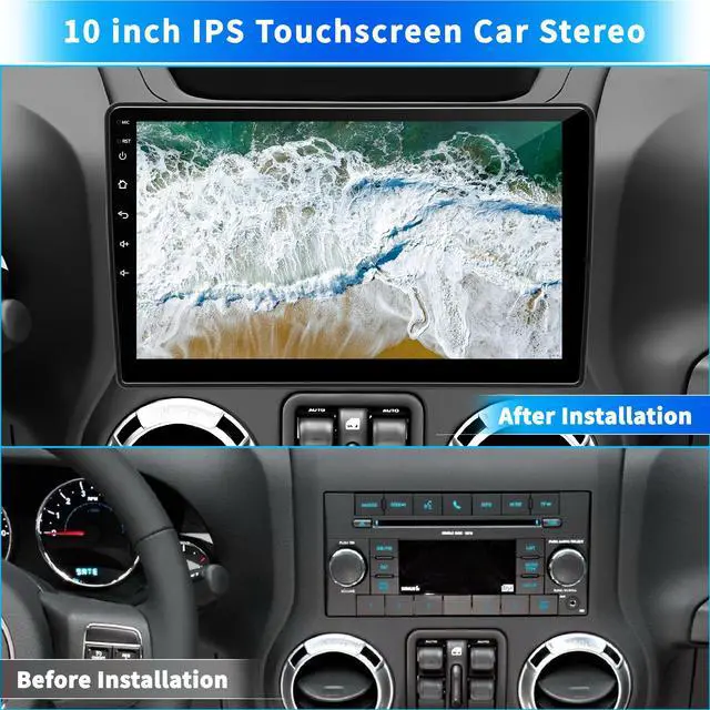 Alt view image 2 of 7 - Car Stereo Radio for Jeep Wrangler JK Compass Grand Cherokee Dodge Ram 1500 | Wireless CarPlay Android Auto, Android 12 OS, 2GB+64GB, 10 inch IPS Touchscreen, GPS Bluetooth AM/FM Headunit, SWC