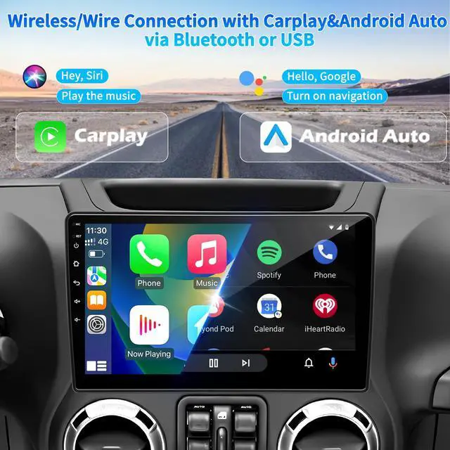 Alt view image 3 of 7 - Car Stereo Radio for Jeep Wrangler JK Compass Grand Cherokee Dodge Ram 1500 | Wireless CarPlay Android Auto, Android 12 OS, 2GB+64GB, 10 inch IPS Touchscreen, GPS Bluetooth AM/FM Headunit, SWC