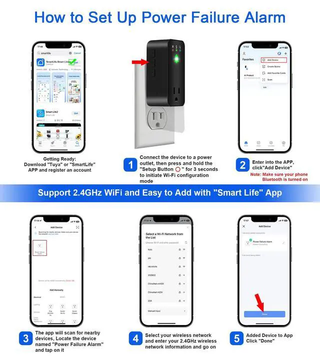 Alt view image 6 of 7 - Power Failure Alarm with WiFi App Notifications, Smart Power Outage Alarm | 110dB Power Outage Alert with LED Indicator for Home Power Monitor, Freezer, GFCI Outlet, Sump Pump, and Greenhouse
