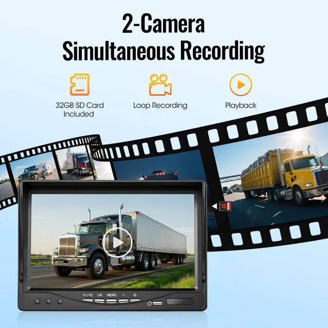 Alt view image 3 of 7 - 7" AHD1080P Wired Backup Camera System, DVR Rear View Camera, IP69 Waterproof IR Night Vision, 20G Vibration-Proof for Trailer/Tractor/Truck/Combine/Caravan/Skid Steer/Heavy Equipment/UTV, Y6