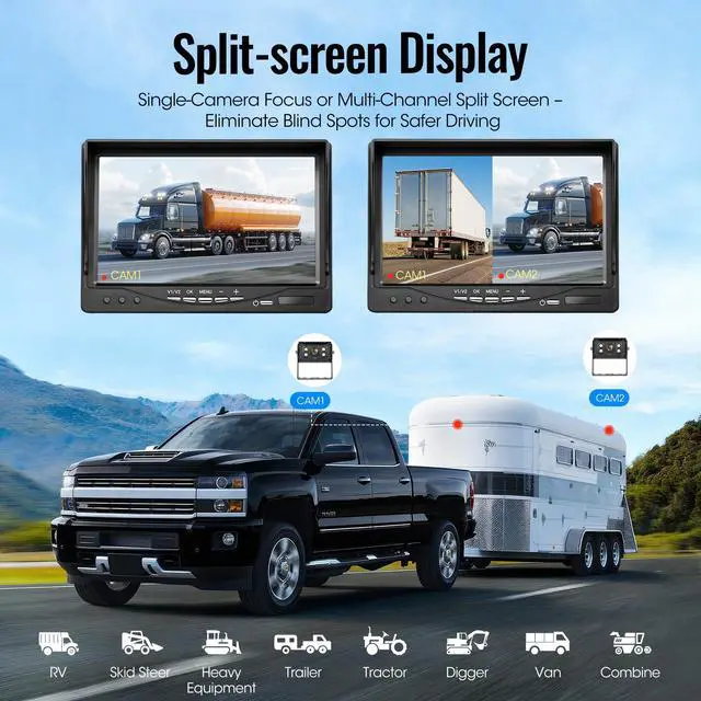 Alt view image 6 of 7 - 7" AHD1080P Wired Backup Camera System, DVR Rear View Camera, IP69 Waterproof IR Night Vision, 20G Vibration-Proof for Trailer/Tractor/Truck/Combine/Caravan/Skid Steer/Heavy Equipment/UTV, Y6