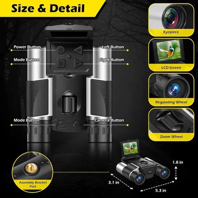 Alt view image 3 of 7 - 2 Inch Digital Binoculars Camera 8X Digital Zoom 40MP Photo 2.5K Video | Binoculars for Adults,10x Optical,Digital Binoculars for Bird Watching, Sports, Outdoor Adventures 32GB Memory Card
