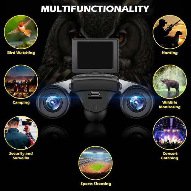 Alt view image 4 of 7 - 2 Inch Digital Binoculars Camera 8X Digital Zoom 40MP Photo 2.5K Video | Binoculars for Adults,10x Optical,Digital Binoculars for Bird Watching, Sports, Outdoor Adventures 32GB Memory Card