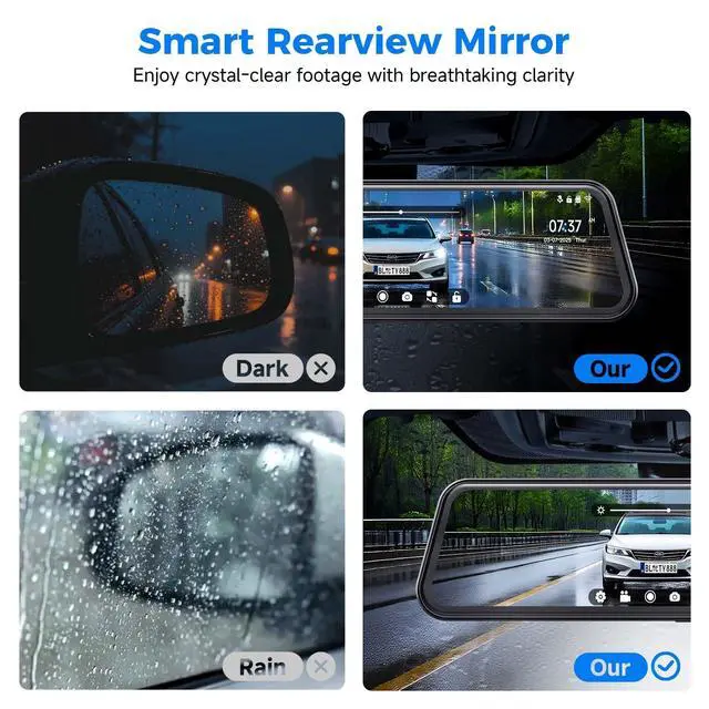 Alt view image 4 of 7 - 4K Mirror Dash Cam,Rear View Mirror Camera with WiFi,Dash Cam Front and Rear for Car,G-Sensor,7/24H Parking Mode,12" Touch Screen,Includes 64GB Card