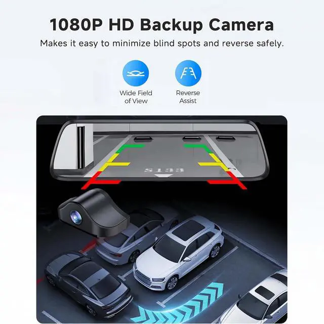 Alt view image 6 of 7 - 4K Mirror Dash Cam,Rear View Mirror Camera with WiFi,Dash Cam Front and Rear for Car,G-Sensor,7/24H Parking Mode,12" Touch Screen,Includes 64GB Card