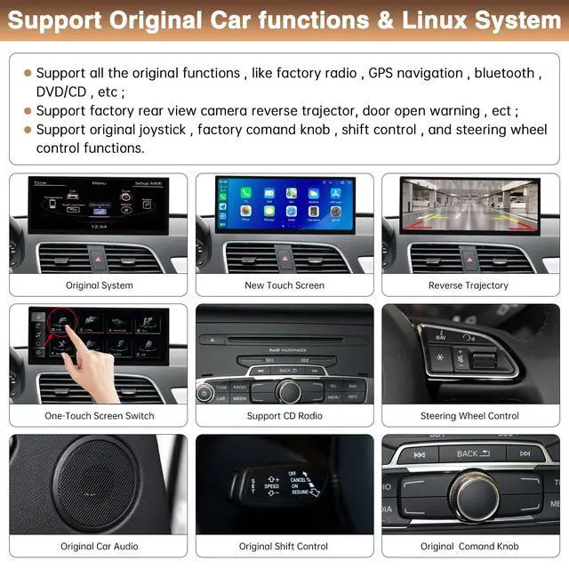 Alt view image 6 of 7 - 12.3" Display Touchscreen Car Radio for Audi Q3 2012-2018 with 3G/2G MMI System Support Wireless Carplay,Android Auto,Mirrorlink,Siri,Bluetooth,GPS