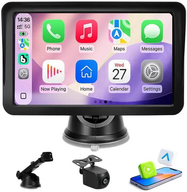 Main image of Carplay Screen for Car, 9 inch Wireless Carplay (Black) | 1080P Backup cam,Portable Touchscreen car play,Wireless Android Auto, Bluetooth, Mirror Link,Voice Control,GPS,Plug and Play