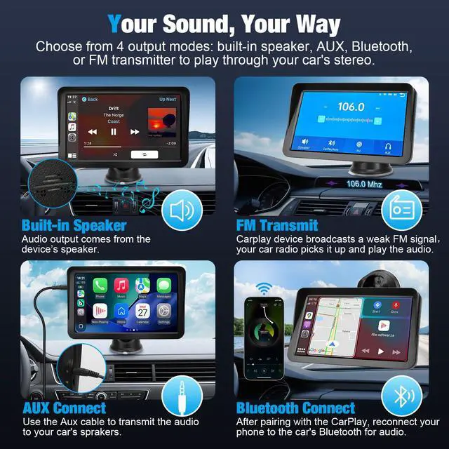 Alt view image 5 of 6 - Carplay Screen for Car, 9 inch Wireless Carplay (Black) | 1080P Backup cam,Portable Touchscreen car play,Wireless Android Auto, Bluetooth, Mirror Link,Voice Control,GPS,Plug and Play