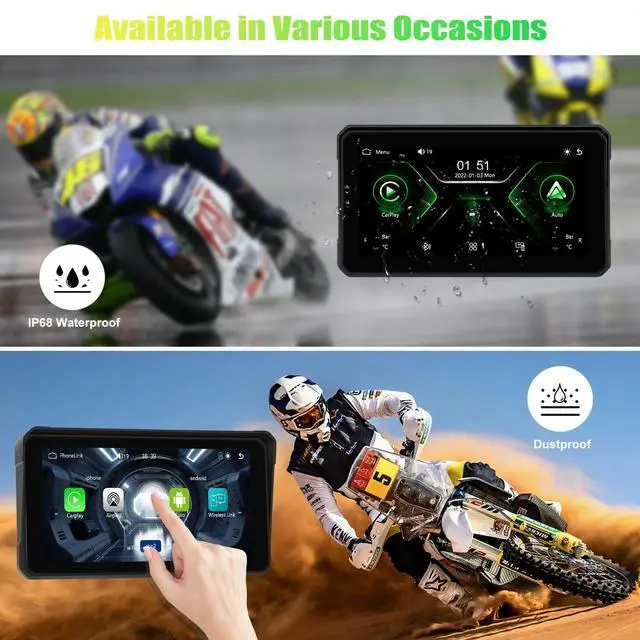 Alt view image 3 of 7 - Motorcycle CarPlay & Android Auto & Bluetooth 6" HD 1440 * 720 Waterproof Apple Car Play Screen for Moto Motorbike, Portable Car Stereo with Mirror Link, Siri, Google Assistant