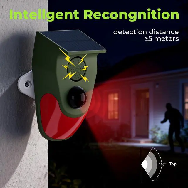Alt view image 4 of 7 - Solar Powered Motion Sensor Alarm with Remote Control, Driveway Alarm,Waterproof Outdoor Infrared Detector Security Siren, 24H/Day/Night Modes, Anti-Theft Animal Repeller for Garden Farm Yard,4 PCS