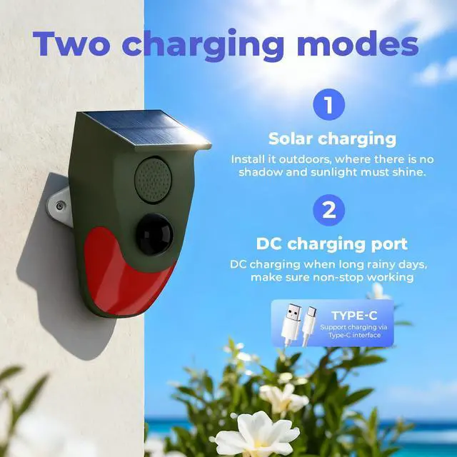 Alt view image 5 of 7 - Solar Powered Motion Sensor Alarm with Remote Control, Driveway Alarm,Waterproof Outdoor Infrared Detector Security Siren, 24H/Day/Night Modes, Anti-Theft Animal Repeller for Garden Farm Yard,4 PCS