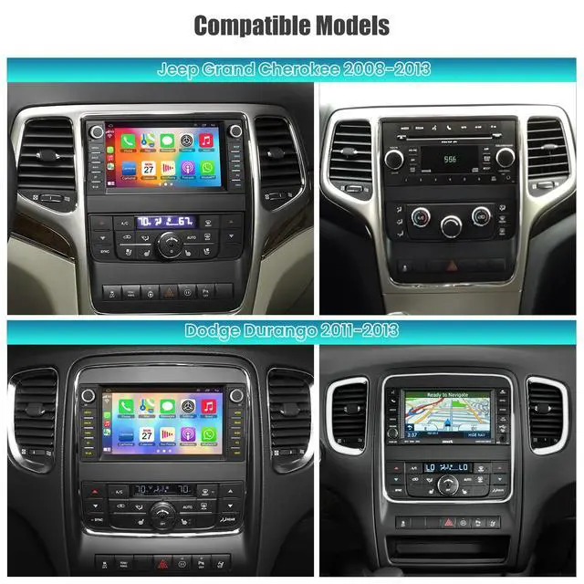 Alt view image 2 of 7 - 8Core Car Stereo for Jeep Grand Cherokee 2008-2013 & Dodge Durango 2011-2013, 2GB+64GB 7" Touch Screen Car Radio with Wireless Carplay Android Auto GPS Navigation FM Camera Bluetooth RDS Mirror Link