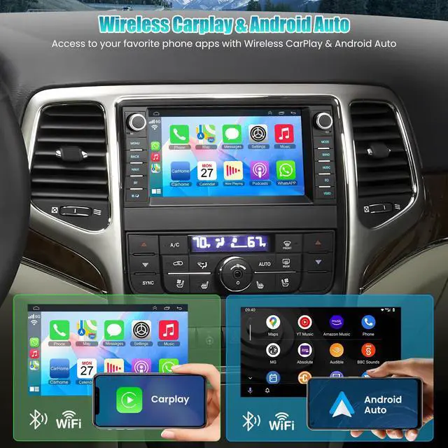 Alt view image 3 of 7 - 8Core Car Stereo for Jeep Grand Cherokee 2008-2013 & Dodge Durango 2011-2013, 2GB+64GB 7" Touch Screen Car Radio with Wireless Carplay Android Auto GPS Navigation FM Camera Bluetooth RDS Mirror Link