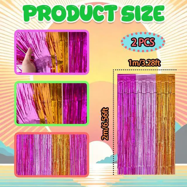 Alt view image 2 of 6 - Hawaiian Fringe Backdrop Birthday Decorations, 2 Pack 3.2x6.6ft Peach Pink and Orange Hawaiian Foil Fringe Curtains Photo Booth Props Tropical Birthday Party Decorations Supplies Favors for Women