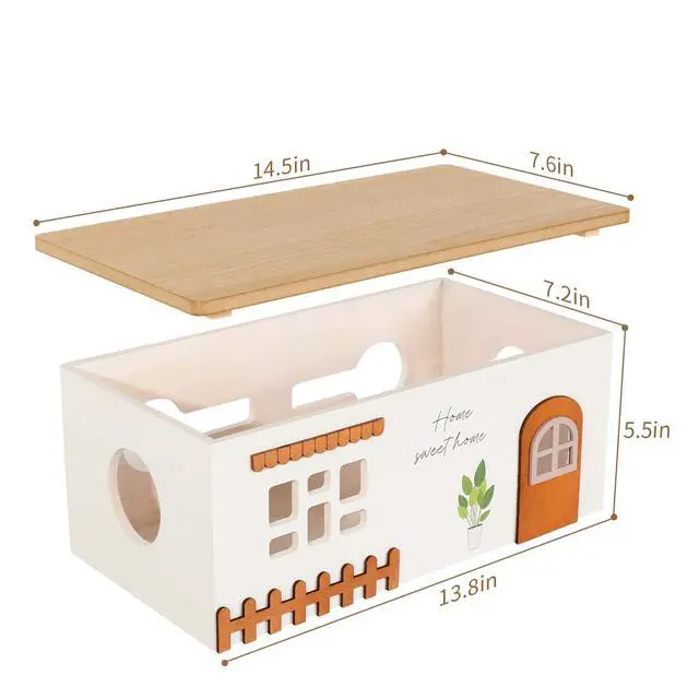 Alt view image 6 of 6 - Cable Management Box, Wood Extension Cord Organizer, Handmade Power Strip Box for TV Computer Wire USB Hub System, Surge Protector Cord Hider Box on Desk or Floor (Large)