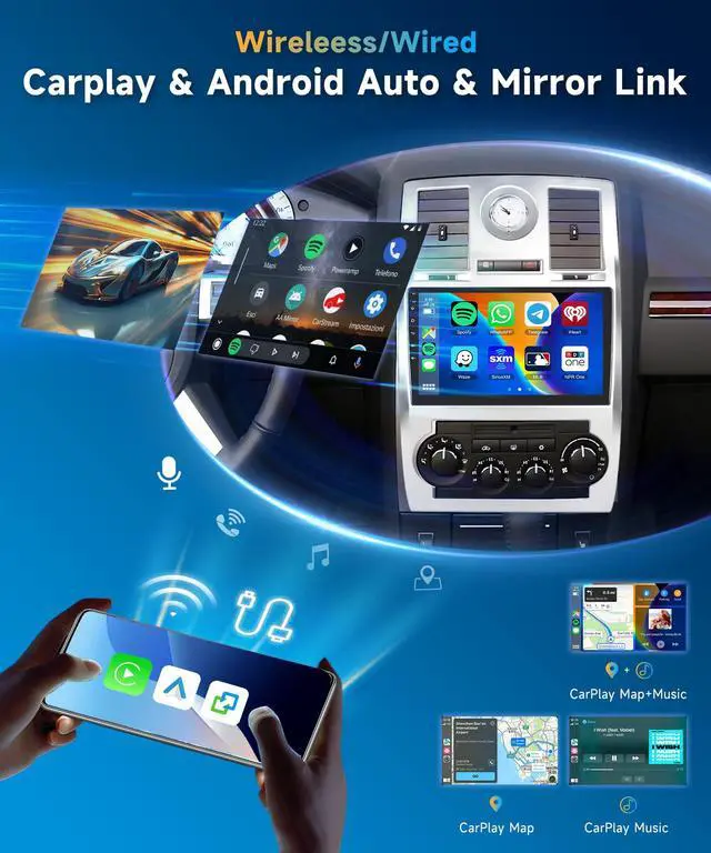 Alt view image 3 of 7 - 2+64G Car Radio Stereo for Chrysler 300 300C 2004-2011 with Wireless Carplay/Android Auto,Android Car Stereo 9 Touch Screen GPS Navigation DSP 5G WiFi Bluetooth FM/RDS Mirror Link SWC+Backup Camera