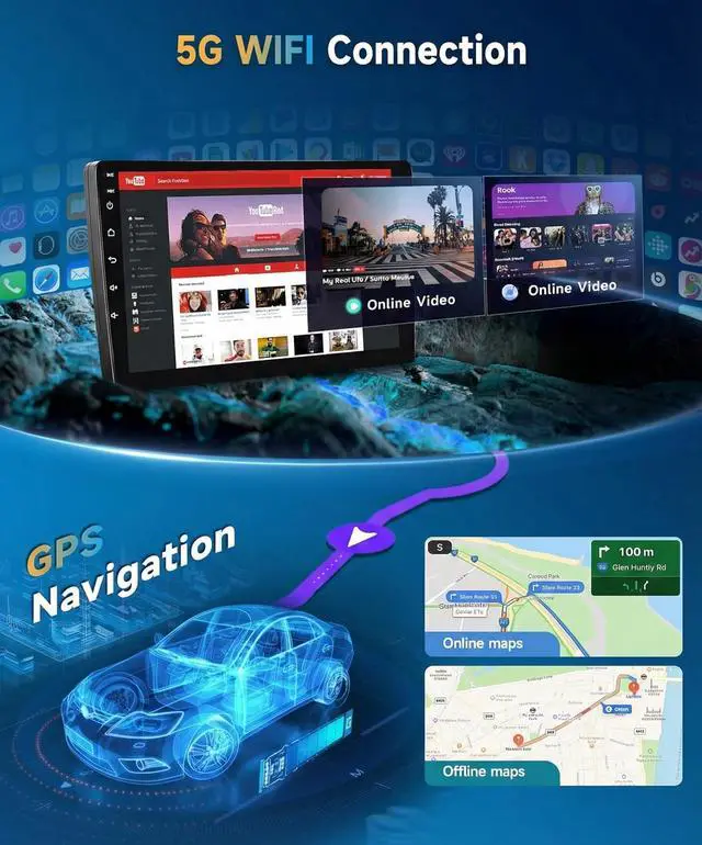 Alt view image 4 of 7 - 2G+64G Car Stereo for Toyota Corolla 2009 2010 2011 2012 2013 | Android15 Car Radio with Wireless Carplay/Android Auto 9" TouchScreen GPS 5G WiFi Bluetooth FM/RDS 28UI SWC Backup Camera Mic