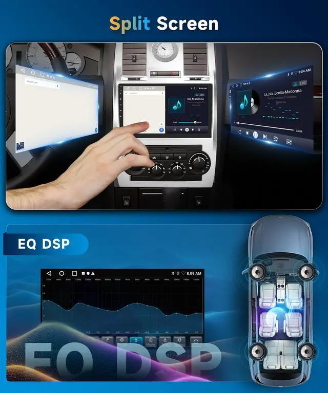 Alt view image 7 of 7 - 2+64G Car Radio Stereo for Chrysler 300 300C 2004-2011 with Wireless Carplay/Android Auto,Android Car Stereo 9 Touch Screen GPS Navigation DSP 5G WiFi Bluetooth FM/RDS Mirror Link SWC+Backup Camera