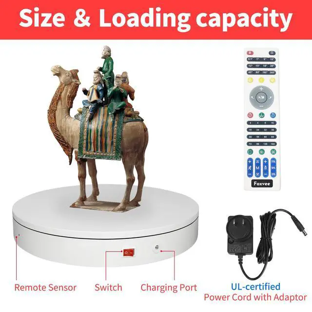Alt view image 4 of 7 - Remote-Controlled Motorized Electric Turntable,Rotating Display Stand,Speed-Adjustable Rotating Platform,Multi-Mode 360° Photography Turntable for 3D Scan,Photography,Showcase(12.6inch/White)