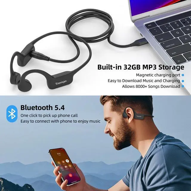 Alt view image 5 of 7 - Swimming Headphones, Bone Conduction Open-Ear Headphones for Swimming, 32GB MP3 Player & Bluetooth 5.4, Underwater Swimming Headphones, Earbuds Underwater for Running Cycling Workout (Black)