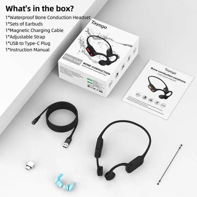 Alt view image 7 of 7 - Swimming Headphones, Bone Conduction Open-Ear Headphones for Swimming, 32GB MP3 Player & Bluetooth 5.4, Underwater Swimming Headphones, Earbuds Underwater for Running Cycling Workout (Black)
