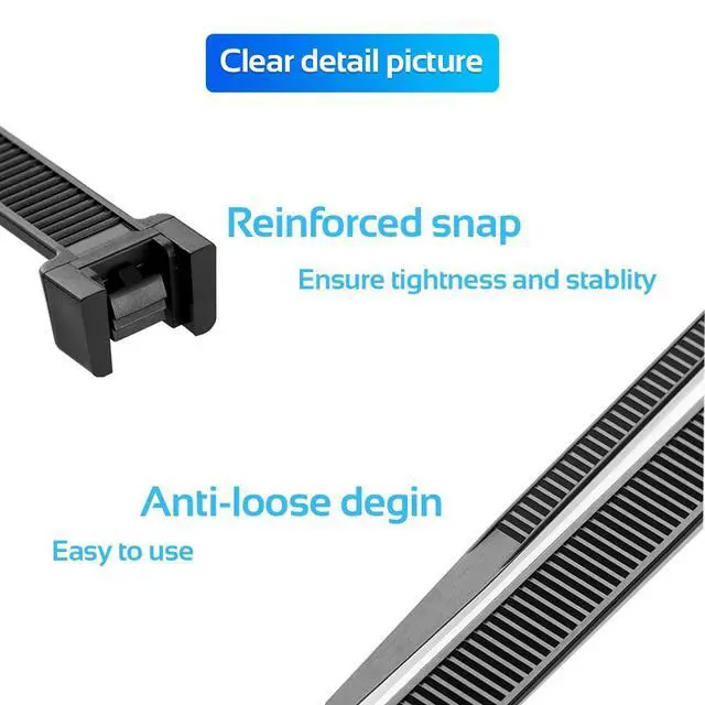 Alt view image 2 of 6 - 1000pcs 8Inch Nylon Zip Ties, 50 Pounds Tensile Strength, Black Cable Tie, Industrial Grade, UV Resistant,Heavy Duty,for Home,Garden Trellis,Office,Garage and Workshop