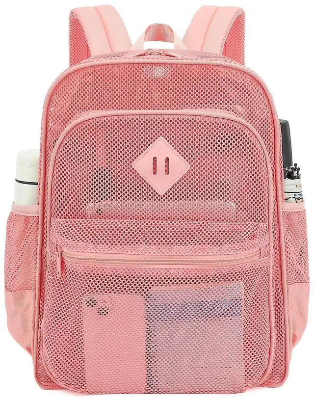Main image of Mesh Bacpack Heavy Duty for School, Lightweight See Through College Backpack for Work Beach Sports (Pink), Large