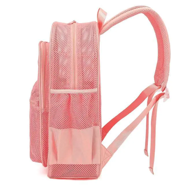 Alt view image 6 of 7 - Mesh Bacpack Heavy Duty for School, Lightweight See Through College Backpack for Work Beach Sports (Pink), Large