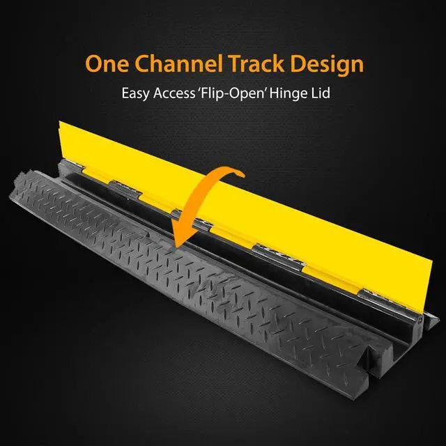 Alt view image 2 of 7 - Durable 40 Cable Protector Ramp - Supports 33,000lbs, Three-Channel Heavy Duty Cord Cover with Interlocking System & Flip-Open Lid for Safe Concealment of Cords, Hoses & Wires Indoors/Outdoors
