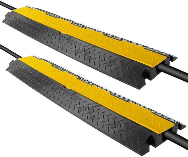 Main image of Durable 40 Cable Protector Ramp - Supports 33,000lbs, Three-Channel Heavy Duty Cord Cover with Interlocking System & Flip-Open Lid for Safe Concealment of Cords, Hoses & Wires Indoors/Outdoors