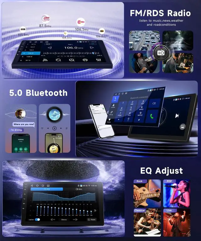 Alt view image 4 of 7 - 4G+64G Car Stereo for Honda Civic 2013 2014 2015 2016 2017 Radio,Wireless Carplay Android Auto,9inch 1280x720P IPS Touch Screen,32EQ,5.0Bluetooth,IP69K Backup Camera,MirrorLink FM/RDS