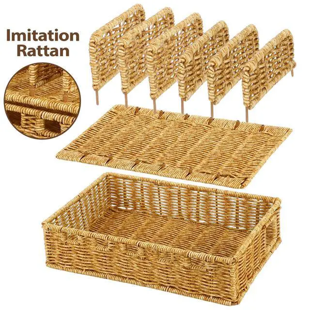 Alt view image 3 of 7 - Cable Management Box Handwoven Imitation Rattan Cord Hider Box Charging Station Basket Desktop Cord Organizer with Removable Divider for Laptop Tablet 12.5lx5.9hx7.6w-inch(Rattan Color)