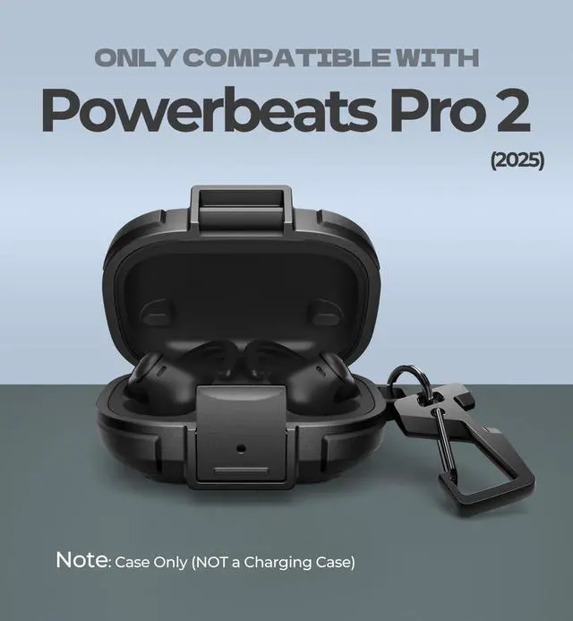 Alt view image 2 of 7 - for Beats Powerbeats Pro 2 Case with Drop-Proof Lock, Shockproof Rugged Bumper Cases Protective Cover with Carabiner & Keyring & Cleaner Kit for Powerbeats Pro 2 (2025) Black