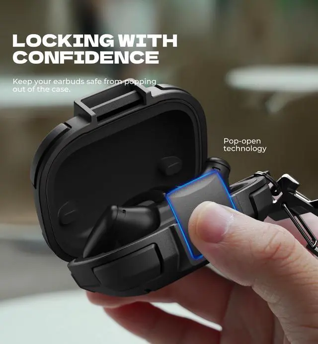 Alt view image 3 of 7 - for Beats Powerbeats Pro 2 Case with Drop-Proof Lock, Shockproof Rugged Bumper Cases Protective Cover with Carabiner & Keyring & Cleaner Kit for Powerbeats Pro 2 (2025) Black