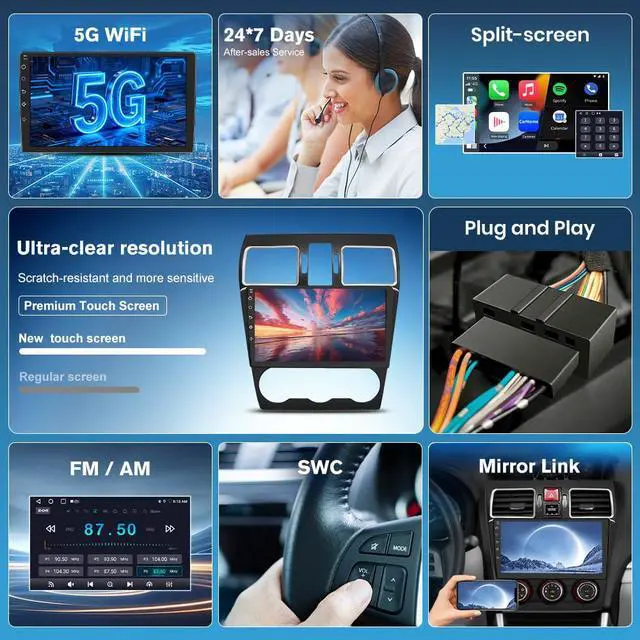 Alt view image 7 of 7 - Car Radio Stereo for Subaru Forester 2015-2018 CarPlay/Android Auto | 5G WiFi Suitable for Factory Sounds System,Wireless CarPlay/Android Auto,GPS DSP RDS,Upgrade BT 5.0 AM/FM