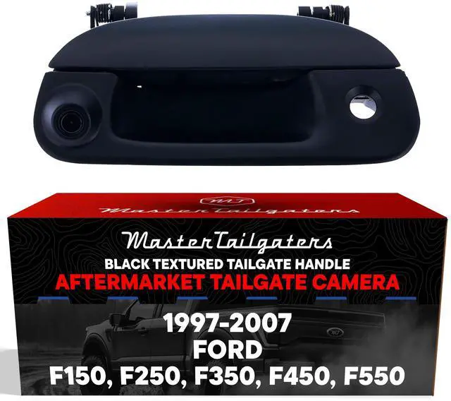 Main image of Black Tailgate Handle with Backup Camera Replacement for Ford F150, F250, F350, F450, F550 (1997-2007) | IP68 Waterproof | Parking Grid Lines Available | Easy to Install