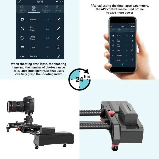 Alt view image 3 of 7 - GVM Motorized Camera Slider,31" Wireless Carbon Fiber Dolly Rail Camera Slider with APP Control, Motorized Time Lapse and Video Shot Follow Focus Shot and 120 Degree Panoramic Shooting