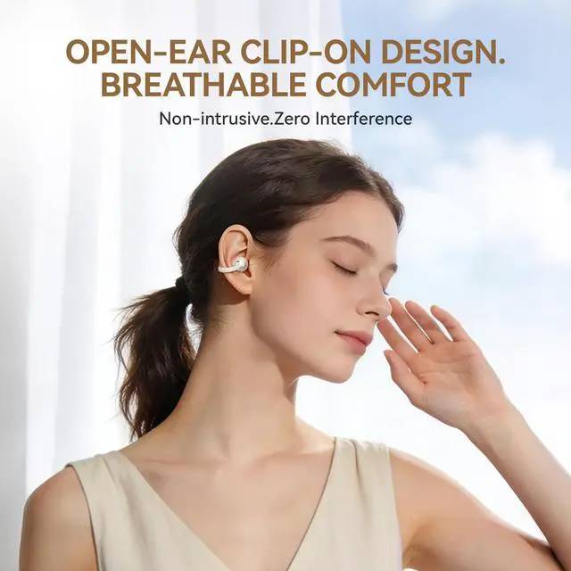 Alt view image 2 of 7 - Clip On Earbuds Open Ear Ear Buds Wireless Bluetooth 5.4 Headphones,48H Playtime,IPX6 Waterproof,Touch Control,Comfortable for Workouts and Daily Use (Skin)