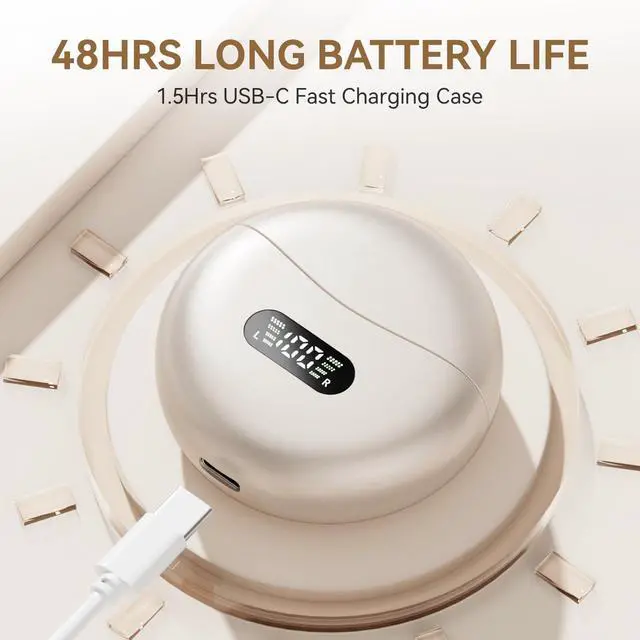 Alt view image 5 of 7 - Clip On Earbuds Open Ear Ear Buds Wireless Bluetooth 5.4 Headphones,48H Playtime,IPX6 Waterproof,Touch Control,Comfortable for Workouts and Daily Use (Skin)