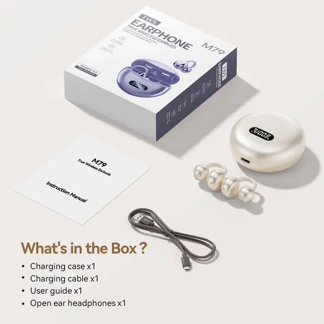 Alt view image 7 of 7 - Clip On Earbuds Open Ear Ear Buds Wireless Bluetooth 5.4 Headphones,48H Playtime,IPX6 Waterproof,Touch Control,Comfortable for Workouts and Daily Use (Skin)